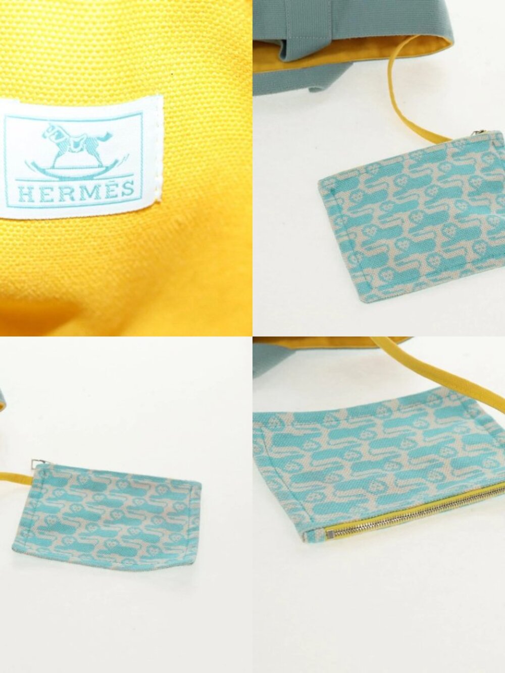 HERMES Animo Pixel GM Hand Bag Canvas Light Blue Silver Auth 158904V - Picture 14 of 15